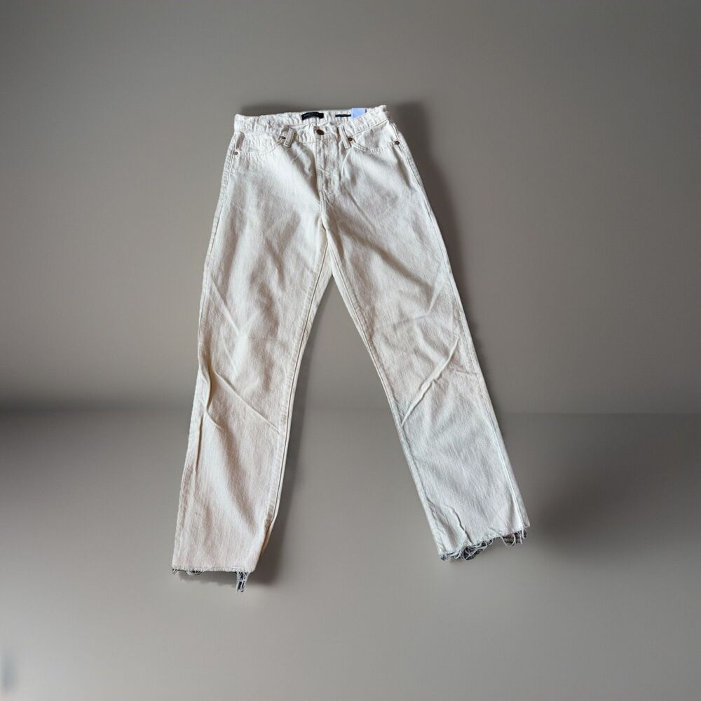 Banana Republic Women's Sz 28 Straight Wide Leg Button Fly White Jeans High Rise
